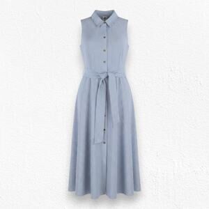 Anne Klein Blue White Striped Shirt Sleeveless Seersucker Midi Dress Size 2